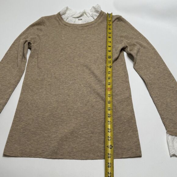 Tuckernuck Sweater Womens Size M Medium Lace Collar/Cuffs Nylon/Wool Tan Beige - Picture 3 of 8